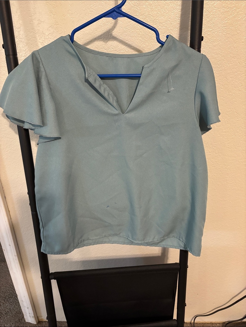 SHEIN Seafoam Short Flutter Sleeve V-Notch Top